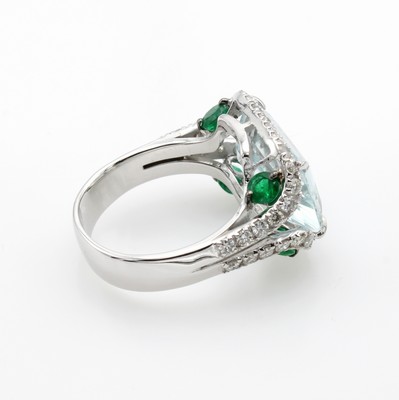 26951400a - Ring mit Farbsteinen und Brillanten, WG 585/000, geteilte Ringschiene, Aquamarin im ...