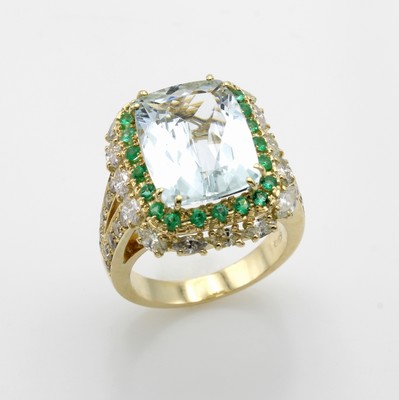 Image Ring mit Farbsteinen, Diamanten und Brillanten, WG 585/000, ovaler, fac. Aquamarin ca. ...