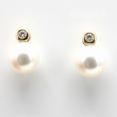 Image Paar Ohrstecker mit Brillanten und Südsee- zuchtperlen, GG 585/000, 2 Brill. zus. ...