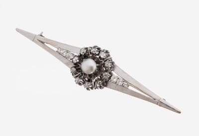 Image 26951423 - 14 kt Gold Diamant-Perl-Brosche, WG 585/000, part. sat., länglich spitz ...