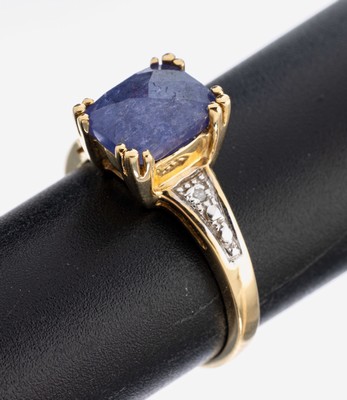 Image 26951442 - 14 kt Gold Tansanit-Diamant-Ring, GG 585/000, rechteckiger Tansanit im ...