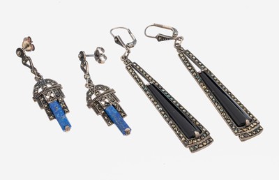 Image 26951443 - Konvolut 2 Paar Art Deco Ohrhänger, 925er Silber, 1 x mit Markasiten und ...