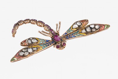Image 8 kt Gold Rubin-Diamant-Brosche "Libelle", deutsch um 1900, RG 333/000 gepr., ...