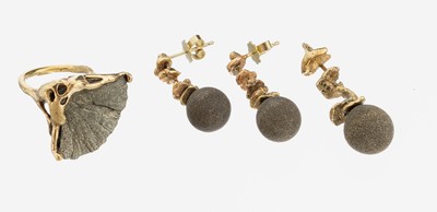 Image 26951452 - 14 kt Gold Pyrit-Schmuckset, GG 585/000, best. aus: Anhänger und Paar ...