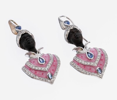 Image 26951466 - Paar Ohrhänger mit Strasssteinen, 925er Silber, Darstellung eines Orientalen, ...