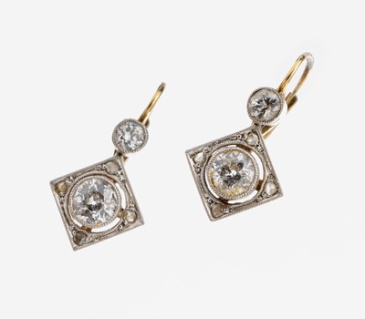 Image Paar 14 kt Gold Art Deco Diamant-Ohrhänger, um1930, GG/WG 585/000 gepr., 4 ...