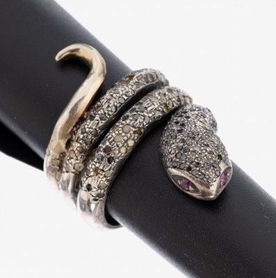 Image 26951475 - Diamant-Schlangenring, Silber gepr., ca. 200 Diamanten Schwarz und Gelb (beh.) zus. ...