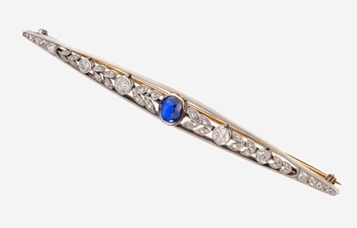 Image 14 kt Gold Saphir-Diamant-Brosche, wohl Österreich 1900, GG 585/000 gepr., ...