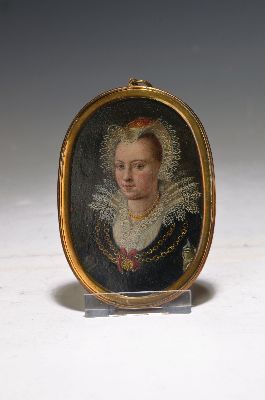 Image 26951558 - Miniatur deutsch, 16./17. Jh., Porträt der Kurfürstin Anna von Dänemark, ...