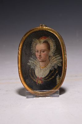 26951558k - Miniatur deutsch, 16./17. Jh., Porträt der Kurfürstin Anna von Dänemark, ...