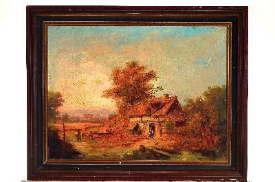 26951580k - Antonio Rose, 1848-1918, Pastorale, Frau vorm Bauernhaus füttert die Hühner, ...