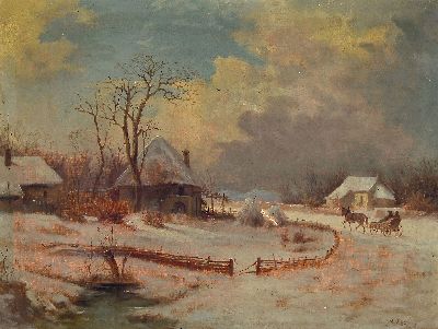 Image 26951581 - Antonio Rose, 1848-1918, Verschneite Winterlandschaft mit Bauernhaus und Kutsche, ...