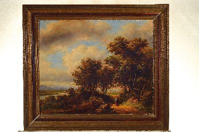26951582k - C. Majr, niederländischer Künstler des 19. Jh., Landschaft mit wanderndem Paar ...