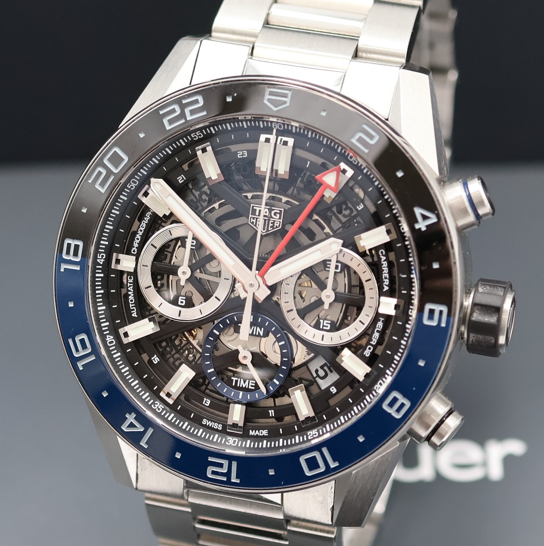 Detail a: TAG HEUER Schaltradchronograph Carrera H02, Automatik, beids. vergl. Edelstahlgeh. inkl. Gliederband m. Faltschl., Boden 4-fach verschr., skelett. ...