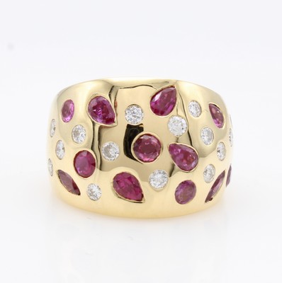 Image Breiter Ring mit Rubinen und Brillanten, GG 750/000, Rubine in versch. Schliffarten zus. ...