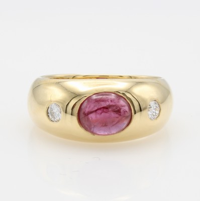 Image Bandring mit Rubin und Brillanten, GG 750/000, ovaler Rubincabochon ca. 2.27 ct, 2 ...