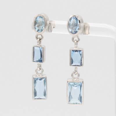 Image Paar Ohrstecker mit Aquamarinabhängungen, WG 585/000, 6 fac. Aquamarine zus. ca. ...