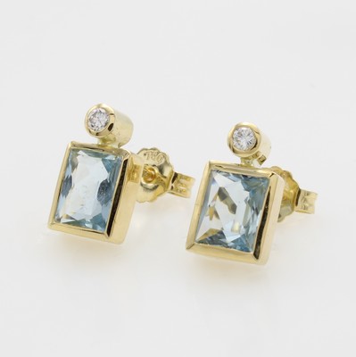 Image Paar Ohrstecker mit Aquamarinen und Brillanten, GG 750/000, 2 viereck., fac. Aquamarine ...