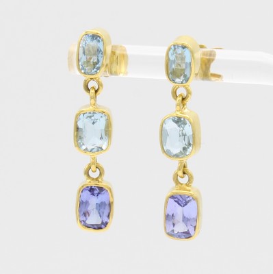Image Paar Ohrstecker mit Farbsteinen, GG 585/000,4 fac. Aquamarine zus. ca. 2.60 ct, 2 fac. ...