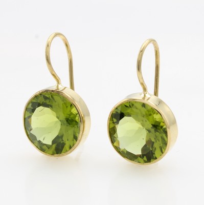 Image Paar Ohrhaken mit Peridots, GG 585/000, 2 runde, fac. Peridots in schmaler Fassung zus. ...