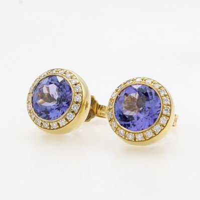 Image Paar Ohrstecker mit Tansaniten und Brillanten, GG 585/000, 2 runde, fac. Tansanite zus. ...