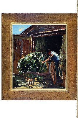 26951762k - Wolfgang Lämmle 1941 - 2019 Stuttgart, Tabakernte, Öl/Holzpappe, signiert, re. ...