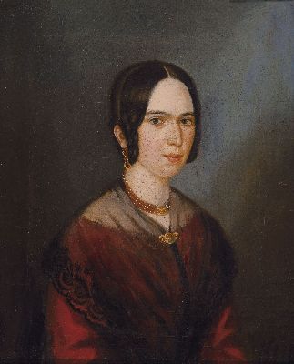 Image 26952262 - Unbekannter Maler des Biedermeier, um 1830, Porträt einer Frau mit rotem Kleid, ...