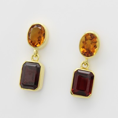 Image 26952285 - Paar Ohrstecker mit Farbsteinen, GG 585/000,2 ovale, fac. Citrine, 2 achteck., fac. ...