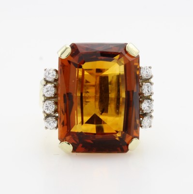 Image 26952286 - Ring mit Citrin und Brillanten, GG 585/000, achteck. Citrin im Schachbrett-Schliff ca. ...