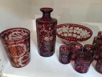 26952291a - Historismus Glasset, böhmisch, 19./20.Jh., farbloses Glas, rubiniert, ...