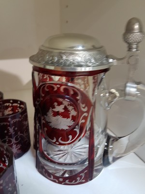 26952291c - Historismus Glasset, böhmisch, 19./20.Jh., farbloses Glas, rubiniert, ...