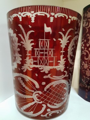 26952291e - Historismus Glasset, böhmisch, 19./20.Jh., farbloses Glas, rubiniert, ...