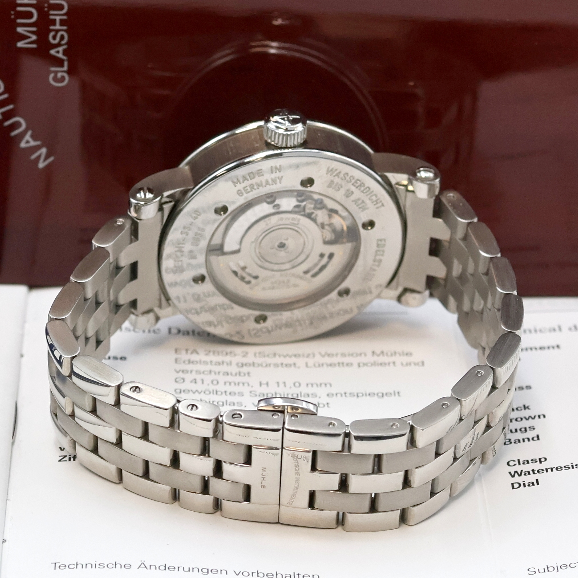 Detail b: MÜHLE GLASHÜTTE Teutonia II Herrenarmbanduhr Referenz M1-33-40, Deutschland verk. lt. beil. Pap. 07/2011, Automatik, beids. vergl. Edelstahlgeh. ...