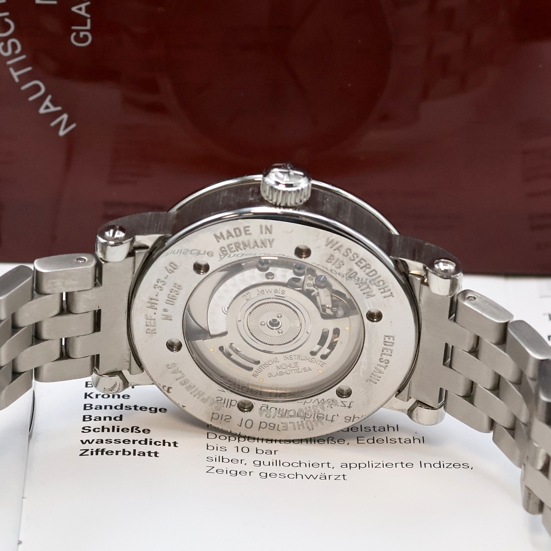 Detail d: MÜHLE GLASHÜTTE Teutonia II Herrenarmbanduhr Referenz M1-33-40, Deutschland verk. lt. beil. Pap. 07/2011, Automatik, beids. vergl. Edelstahlgeh. ...