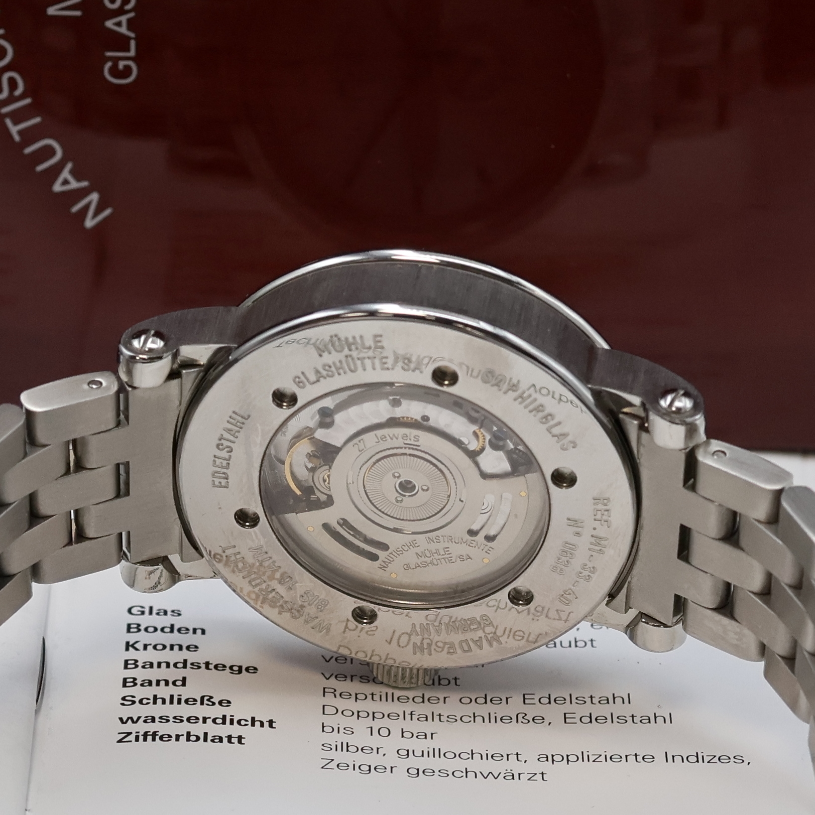 Detail e: MÜHLE GLASHÜTTE Teutonia II Herrenarmbanduhr Referenz M1-33-40, Deutschland verk. lt. beil. Pap. 07/2011, Automatik, beids. vergl. Edelstahlgeh. ...