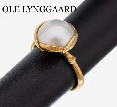 Image 18 kt Gold OLE LYNGGAARD Mabeperl-Ring, GG/RoseG 750/000, Modell Lotus, hoher ...