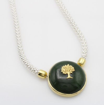 Image 26952398 - Wechselschließe mit Jade an Kette, 925er Silber z.T. verg., Kette im ...