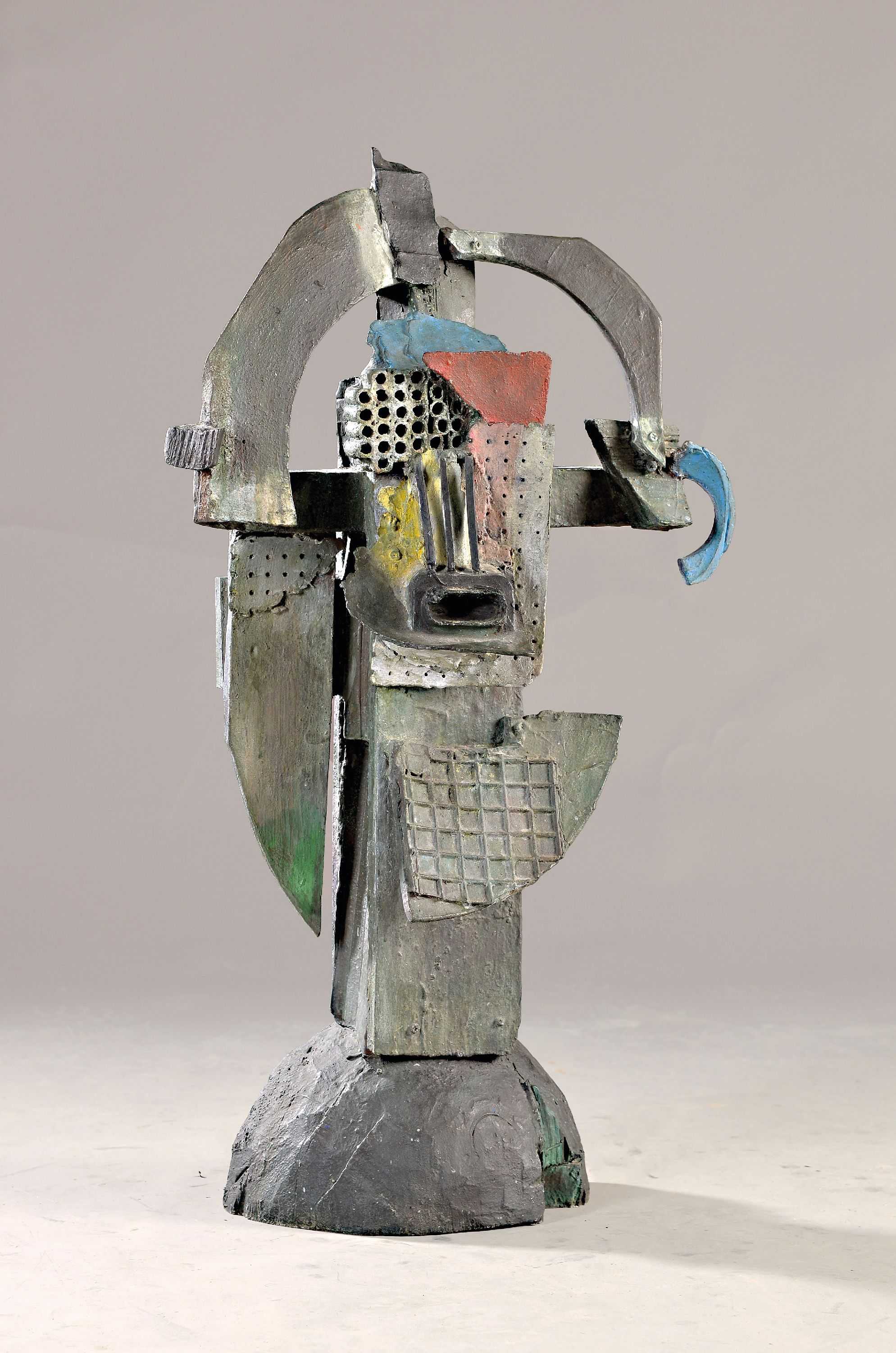Image 26952411 - Menno Fahl, geb. 1967 Hannover, Luftiger Kopf, Metallskulptur partiell bunt gefaßt, ...