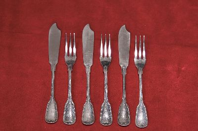 Image Fischbesteck Alt Faden, deutsch, 800er Silber, Punzen ungedeutet, 11 Messer und 12 ...