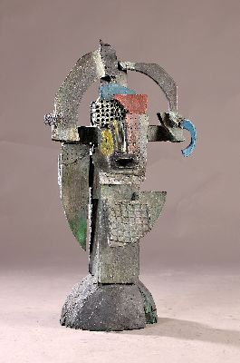 26952411k - Menno Fahl, geb. 1967 Hannover, Luftiger Kopf, Metallskulptur partiell bunt gefaßt, ...