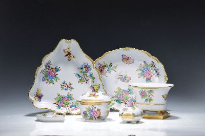Image 26952522 - 6 Teile Porzellan, Herend Ungarn, Dekor Viktoria, ovale Schale 26x21cm, dreieckige ...