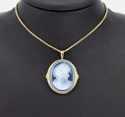 Image 14 kt Gold Kamee-Brillant-Anhänger, GG 585/000, ovale Lagenstein-Kamee, ...