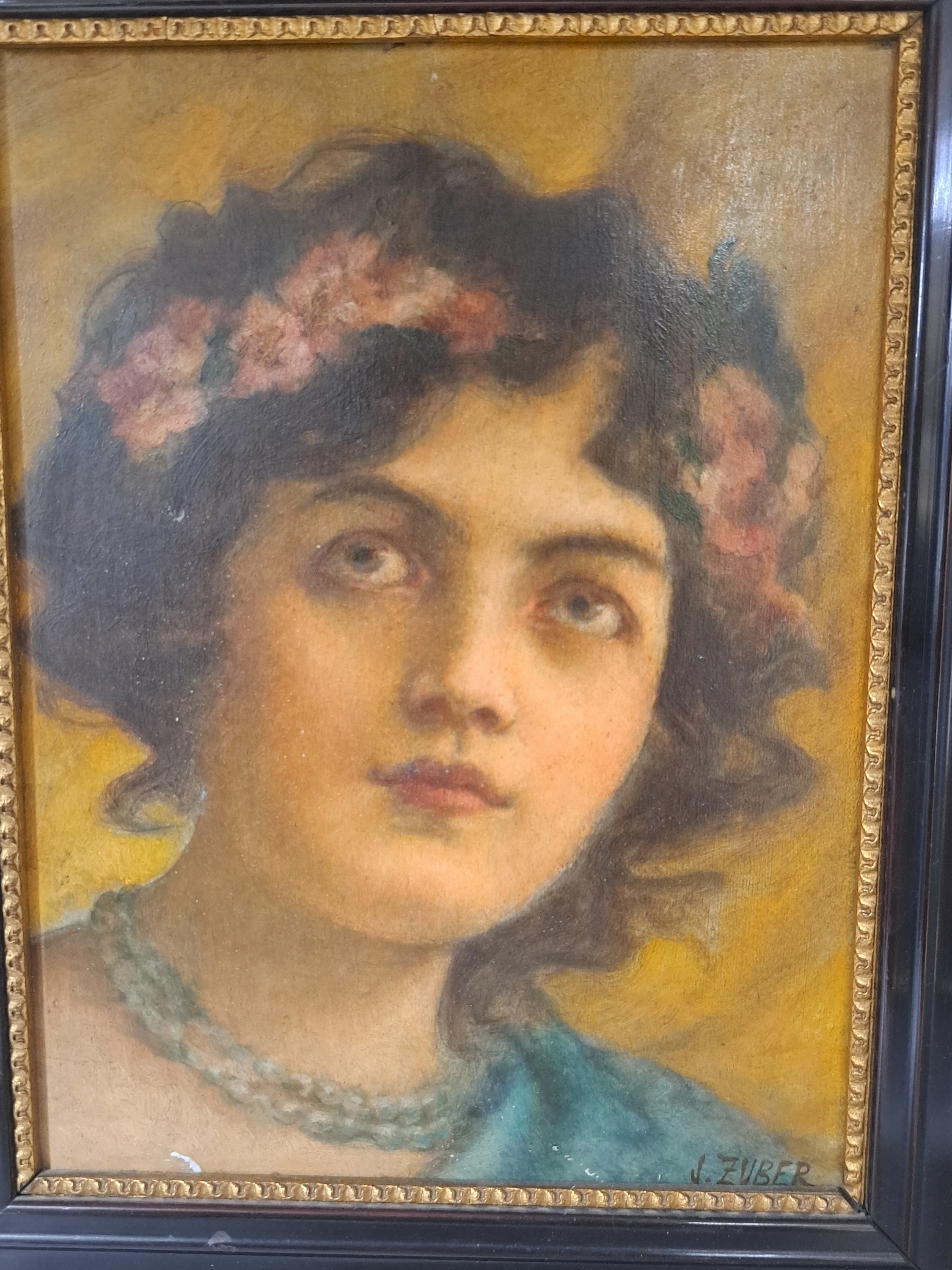 Detail c: Julius Zuber, 1861 Stanislau/Galizien-1910, 2 Pendants, Porträts junger Frauen, Öl/Holz, links bzw. rechts unten signiert, je ca. 20x15cm, R. ca. ...