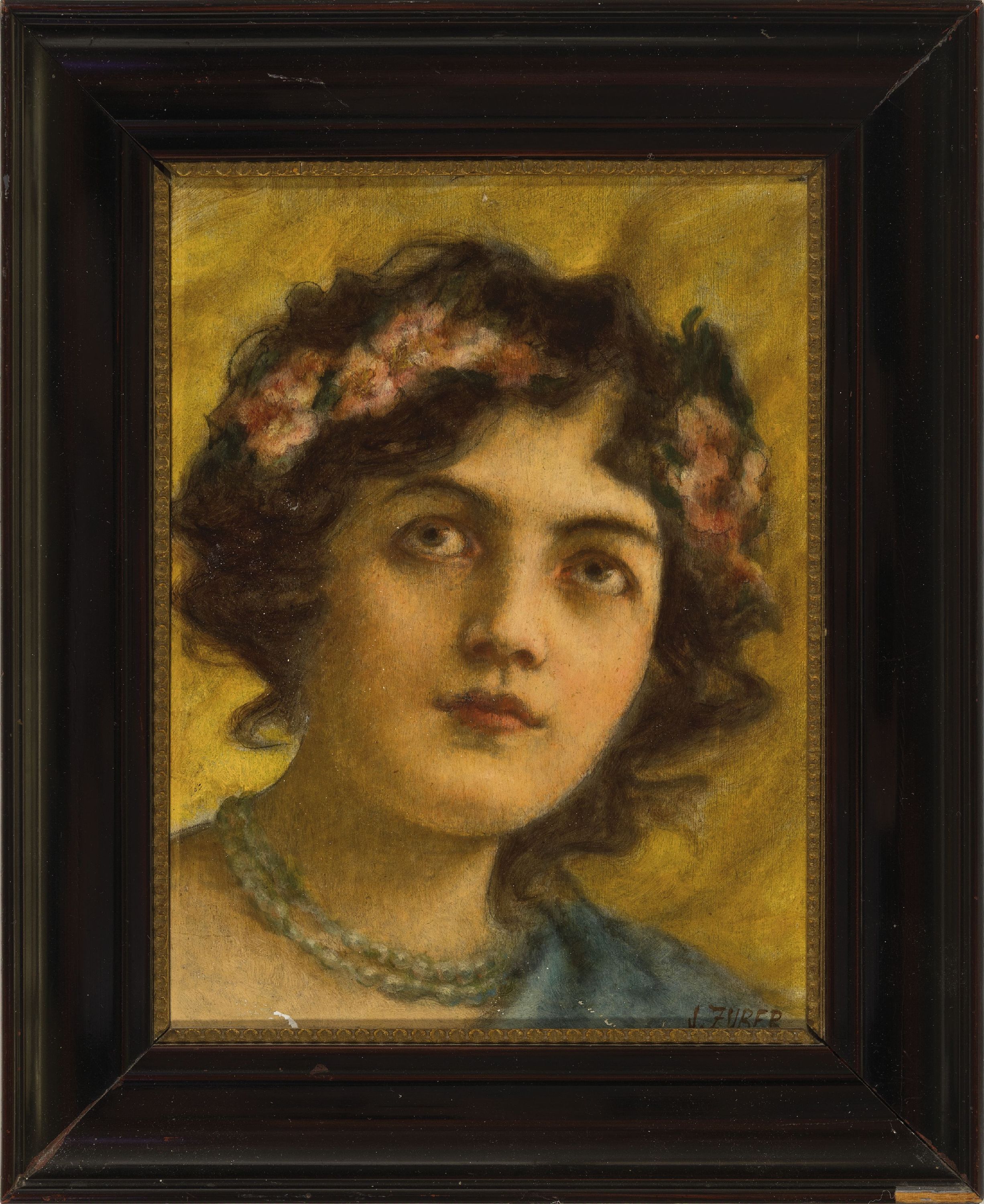 Detail k: Julius Zuber, 1861 Stanislau/Galizien-1910, 2 Pendants, Porträts junger Frauen, Öl/Holz, links bzw. rechts unten signiert, je ca. 20x15cm, R. ca. ...