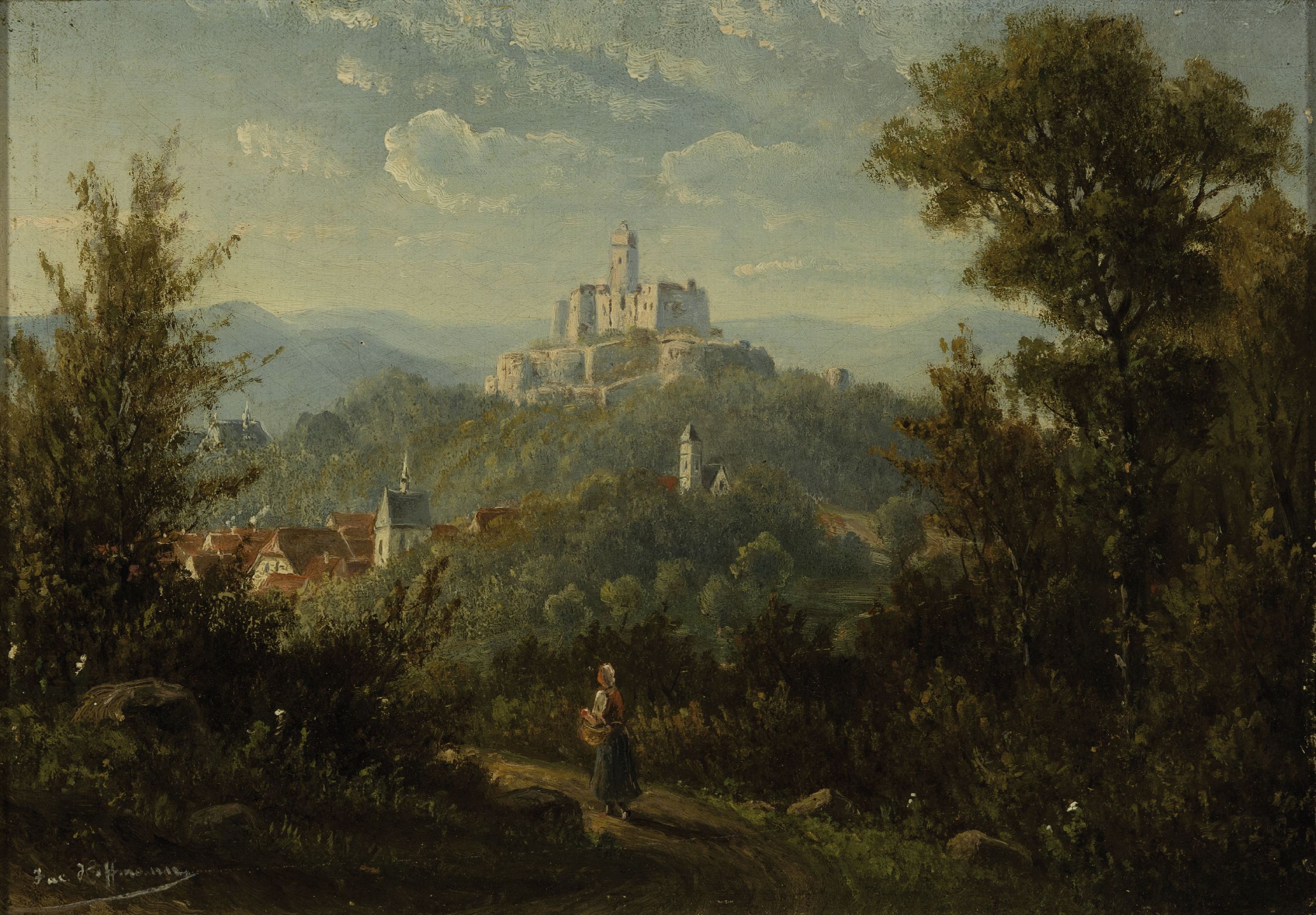 Detail a: Jacob Hoffmann, 1852 Frankfurt-1903 Oberursel, zwei Pendants mit Landschaften: Falkenstein im Taunus und Königsstein im Taunus, Öl/Malkarton, beide ...