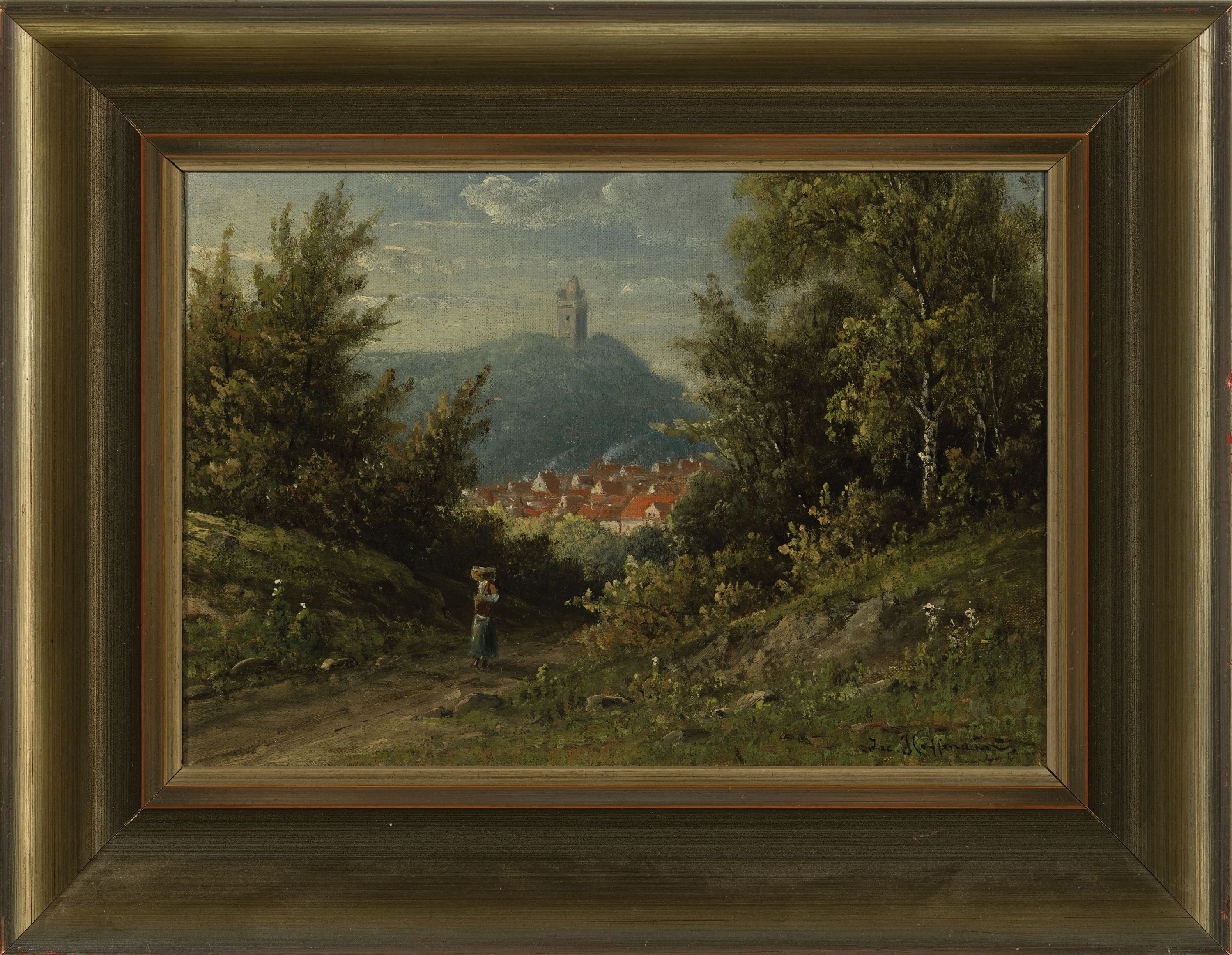 Detail k: Jacob Hoffmann, 1852 Frankfurt-1903 Oberursel, zwei Pendants mit Landschaften: Falkenstein im Taunus und Königsstein im Taunus, Öl/Malkarton, beide ...