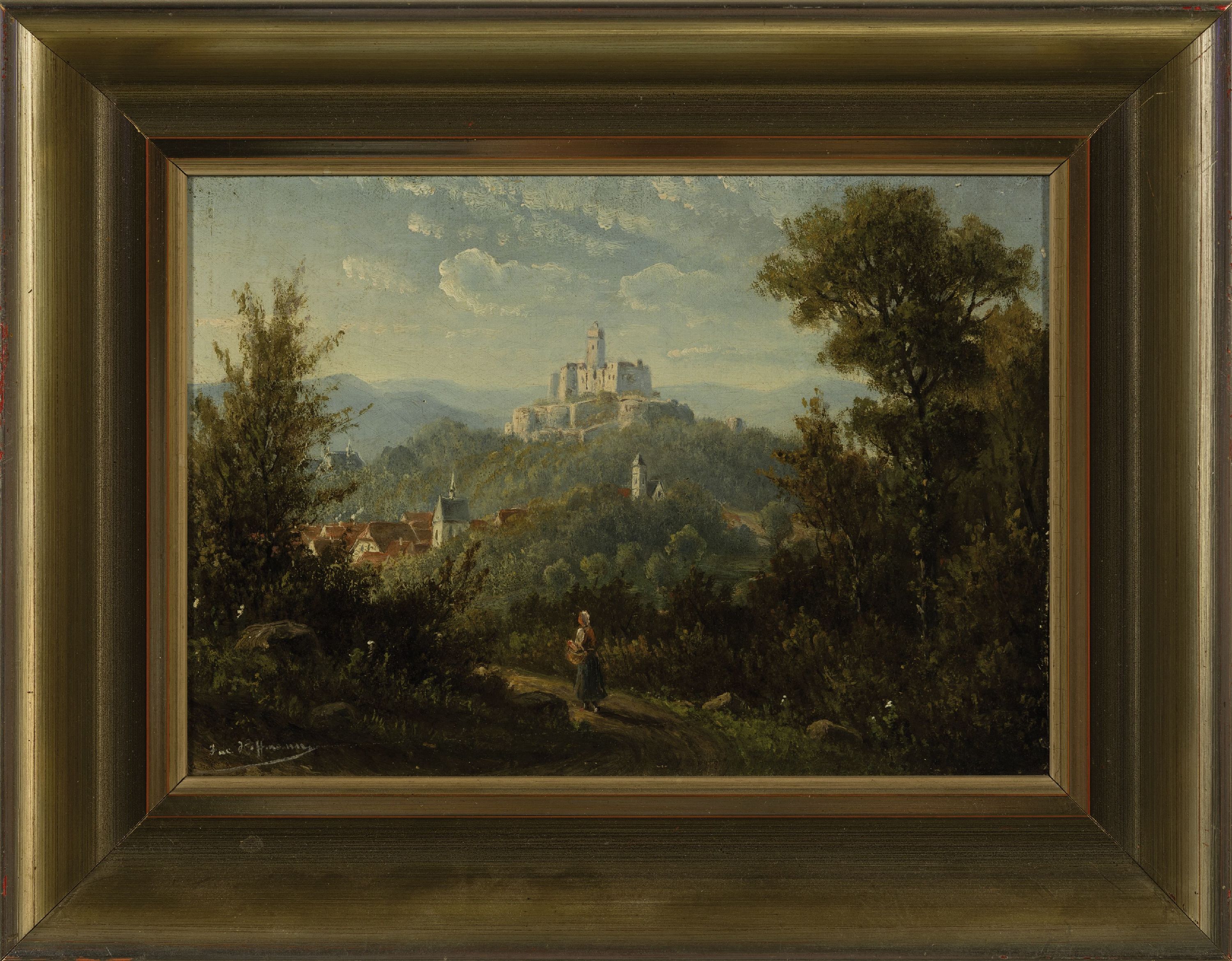 Detail l: Jacob Hoffmann, 1852 Frankfurt-1903 Oberursel, zwei Pendants mit Landschaften: Falkenstein im Taunus und Königsstein im Taunus, Öl/Malkarton, beide ...