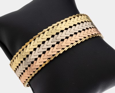 Image 26952601 - 14 kt Gold Armband, GG/WG/RG 585/000, Oberfläche part. sat., B. ca. 2.6 cm, L. ca. ...