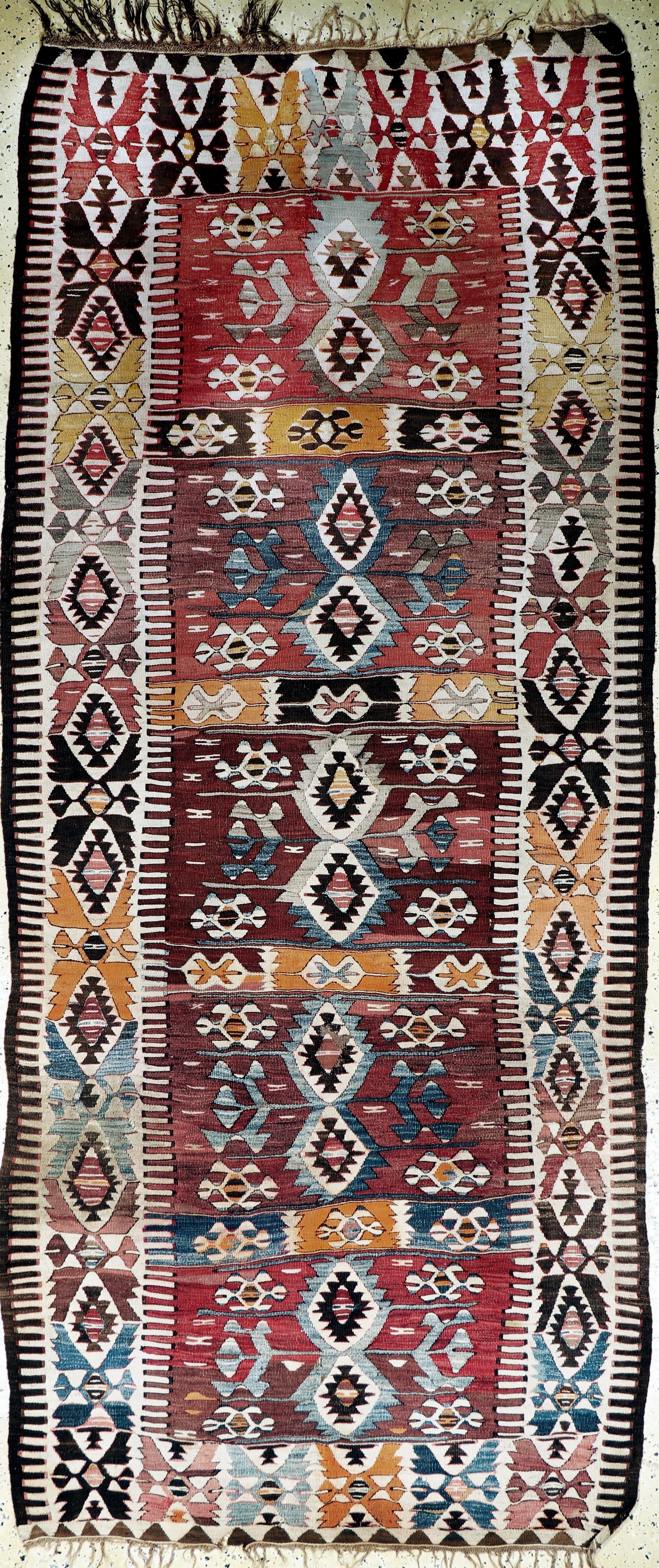 Anatol Kelim antik, Türkei, um 1900, Wolle auf Wolle, ca. 312 x 131 cm, EHZ: 3