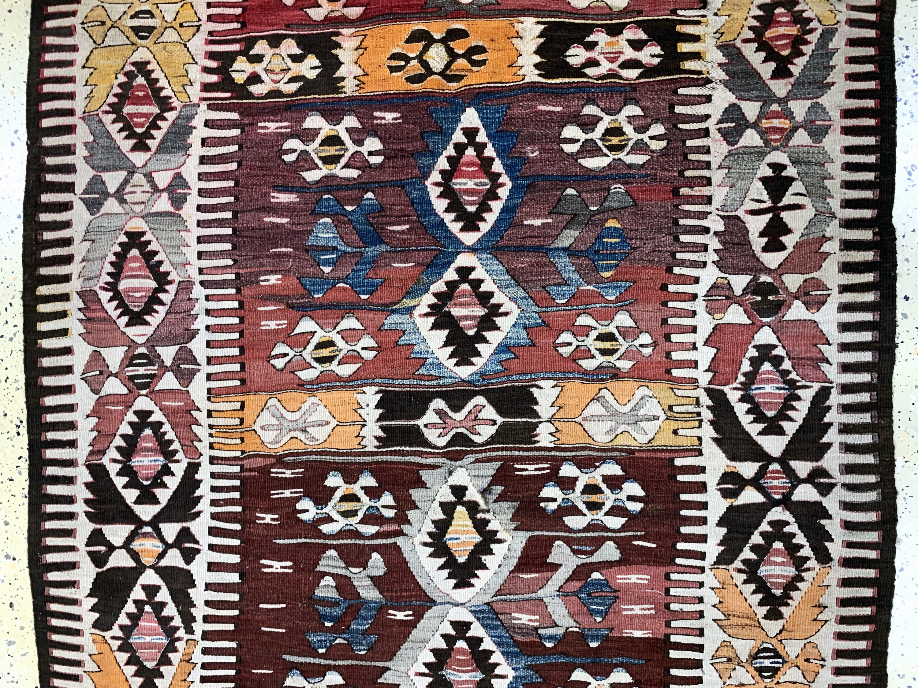 Detail d: Anatol Kelim antik, Türkei, um 1900, Wolle auf Wolle, ca. 312 x 131 cm, EHZ: 3